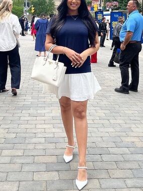 DKNY Navy & White Drop Waist Dress